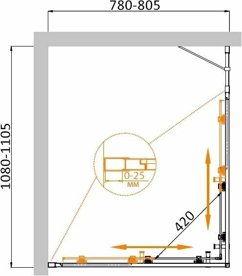 Душевой уголок (110х80) CEZARES MOLVENO MOLVENO-AH-21-80+30-C-Cr-IV